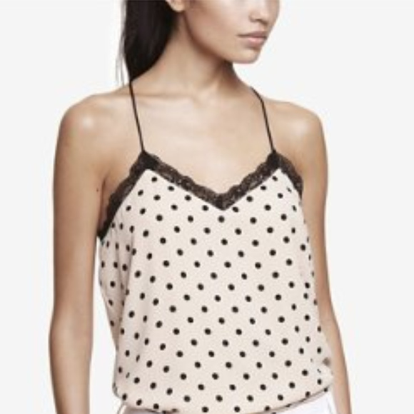 Express Tops - Express Polka Dot Barcelona Lace Trimmed Cami